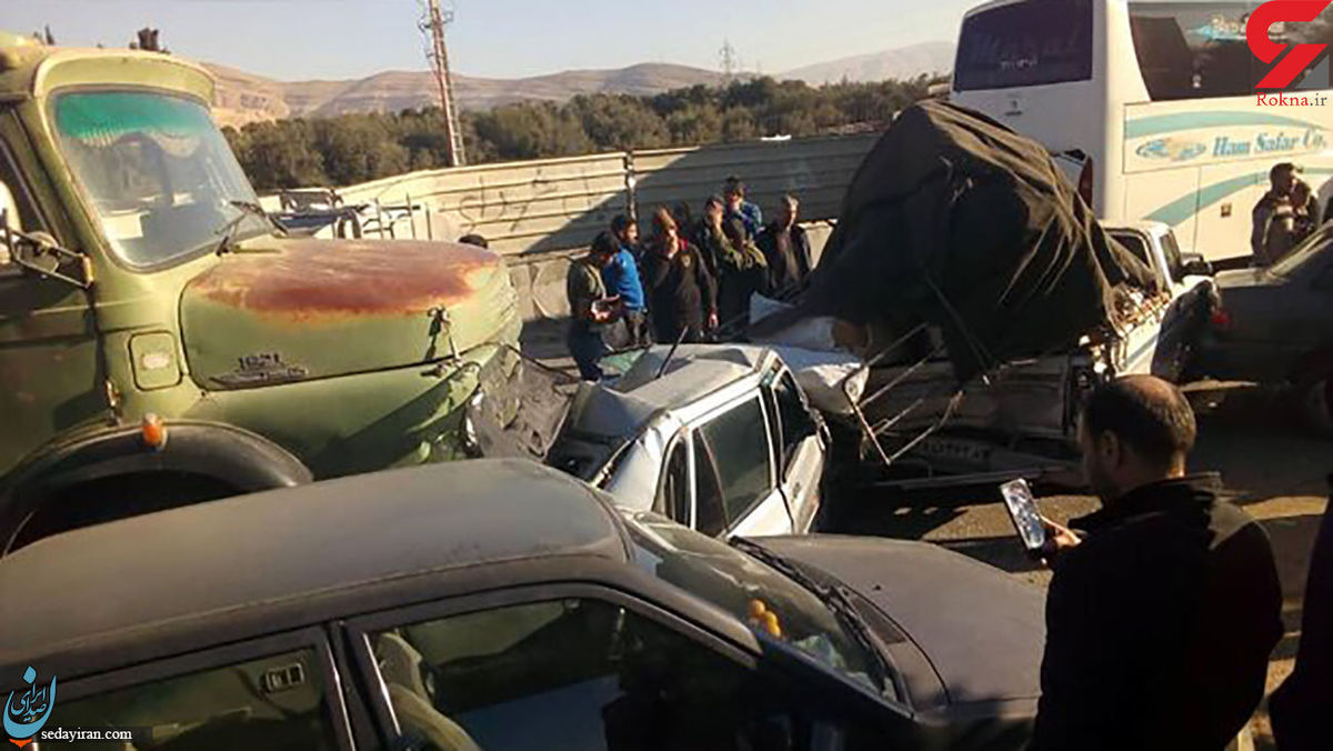 (تصویر) تصادف زنجیره ای ۲۰ خودرو در بزرگراه اصفهان   کامیون ترمز برید