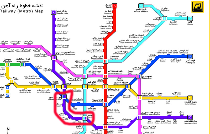 نقشه و ایستگاه های خط 7 مترو تهران