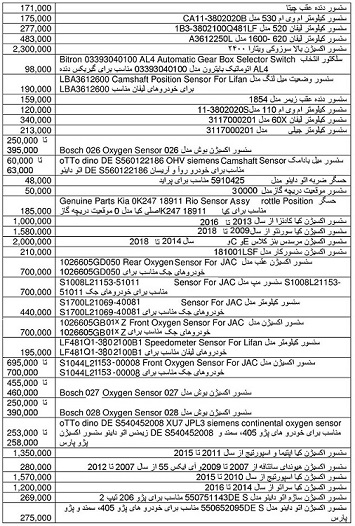 قیمت انواع سنسور خودرو در بازار