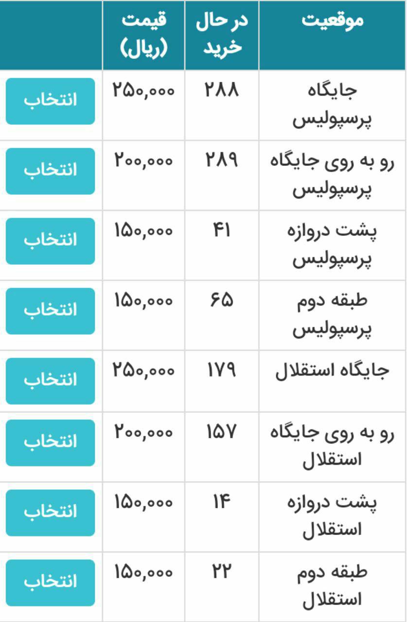 (تصویر) قیمت ‌بلیت‌های دربی 89