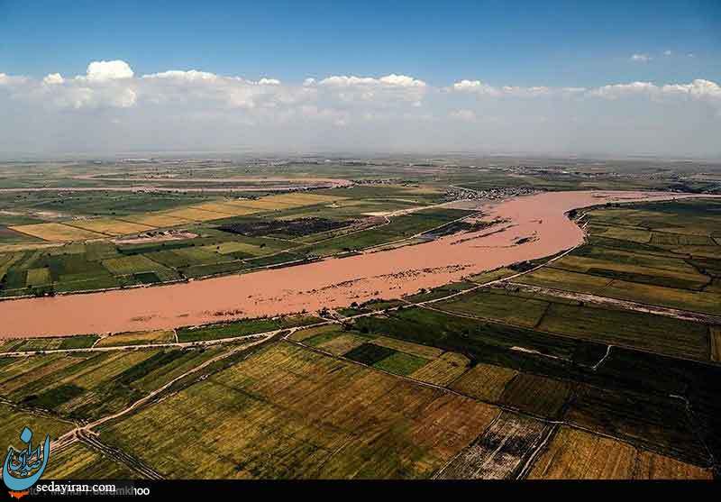 (تصاویر) تصاویر هوایی از مناطق سیل زده در اطراف رودخانه کارون