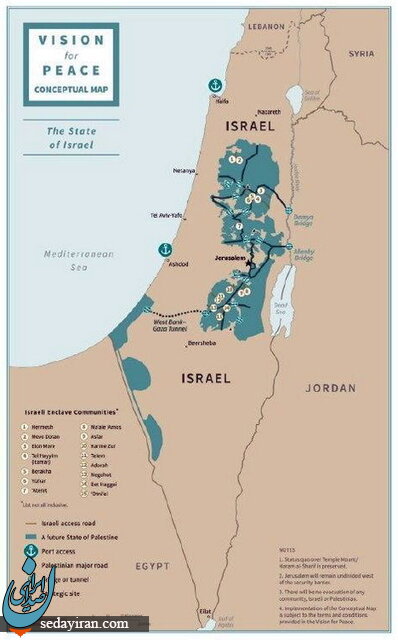 نقشه فلسطین پس از اجرای طرح معامله قرن