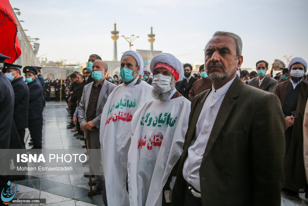 تشییع  پیکر حجت الاسلام اصلانی با لباس کفن در مشهد