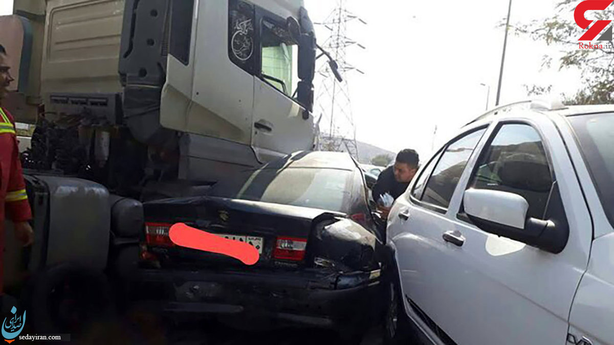 (تصاویر) تصادف زنجیره‌ای 13 خودرو در بزرگراه شهید یاسینی تهران