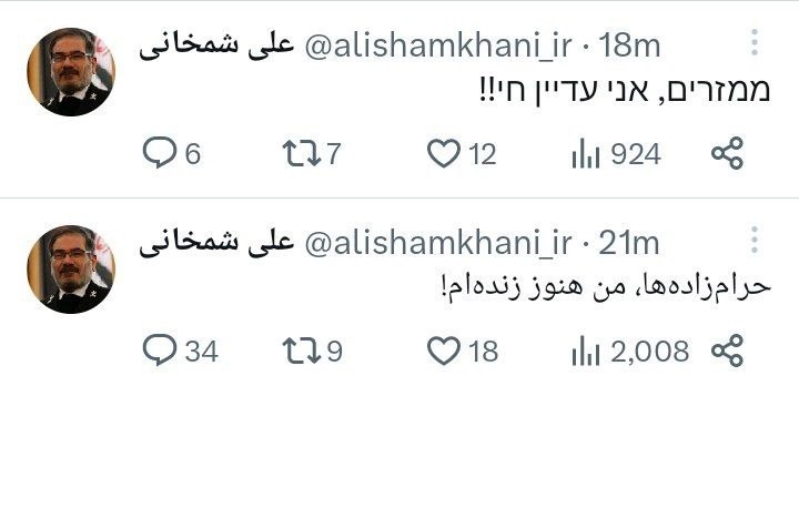 واکنش توییتری شمخانی به حواشی اخیر